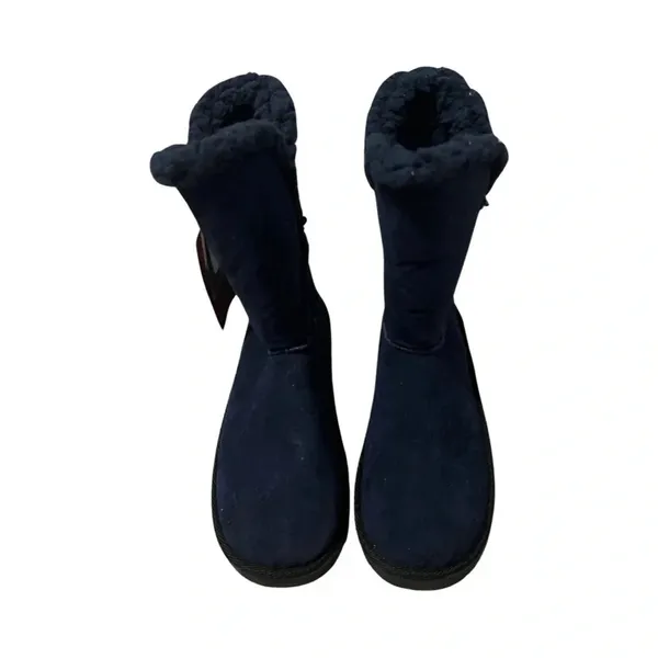 Essentials by Muk Luks Womens Navy Blue Fair Isle Knit Faux Fur Boots Size 7 NEW - Image 4