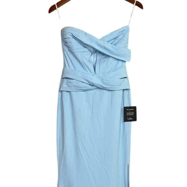 NWT Lulus Elegant Finesse Pleated Cutout Strapless Bodice Maxi Dress S Blue - Image 3