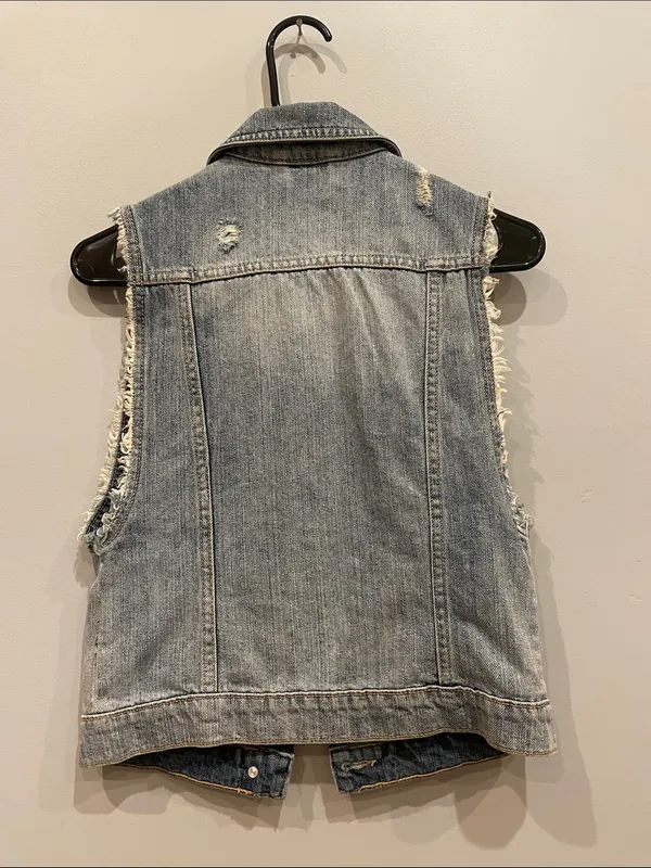 Aeropostale Light Blue Star-Stripe Denim Vest xs -trendy boho looks - Image 4