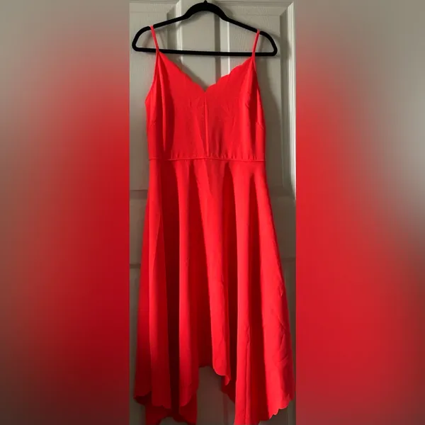 Ted Baker Autumn Wedding‎ Guest Asymmetric Hem Dress Coral Orange Sz 3 - US 8 - Image 6