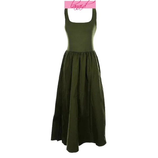 Spanx Jersey Scoop Neck Tank Midi Dress Dark Pine Olive A-Line Maxi Sundress S - Image 6