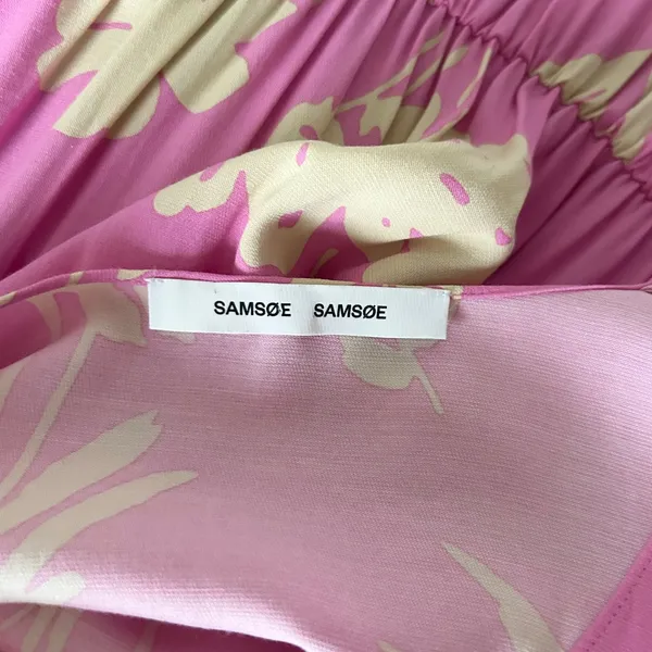 Samsoe Samsoe Andina Long Dress Pink Kirigami Floral V-Neck Pockets Size XS - Image 6