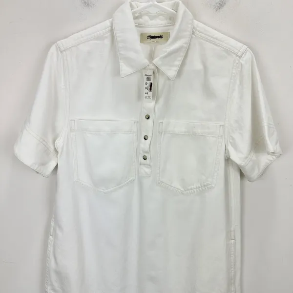 Madewell Denim Popover Dress Shift Pockets Casual Pure White Minimalist S NWT - Image 8