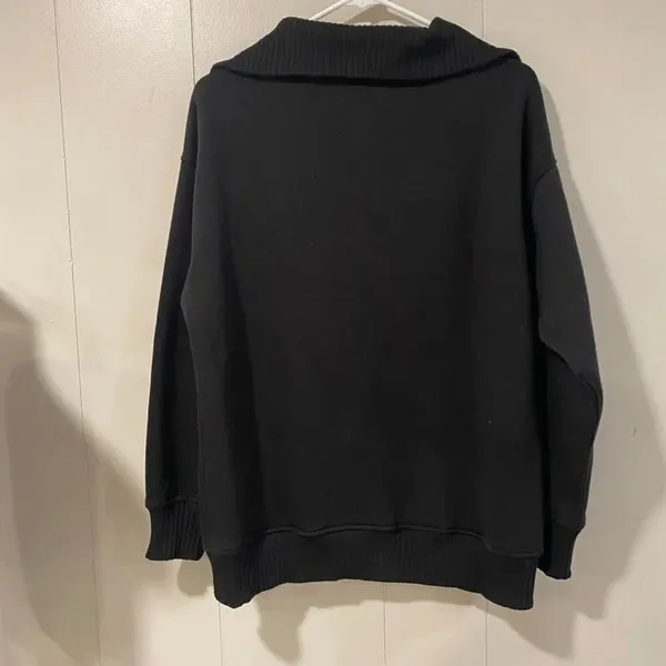 Rae Mode Black Half Zip Ribbed Pullover Sweatshirt Women’s Size Small Oversized - Image 4