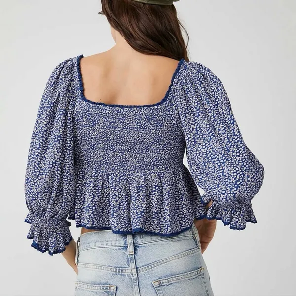 Free People Brittnee Printed Top Blue Floral - Image 2