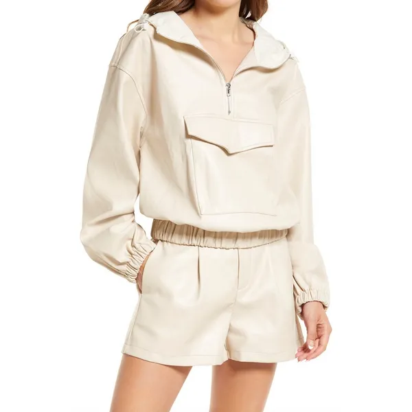 AMYLYNN Womens Darcie Hoodie Vegan Leather‎ Pocket Off White Sz Small - Image 4