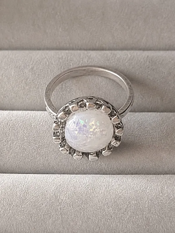 White Faux Opal Halo Sterling Ring — Size 7 NWT - Image 4