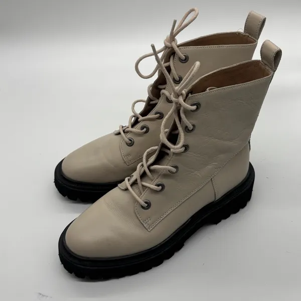 Madewell The Bradley Combat Boot Bone Leather Black Lug Sole Womens 7.5 - Image 3