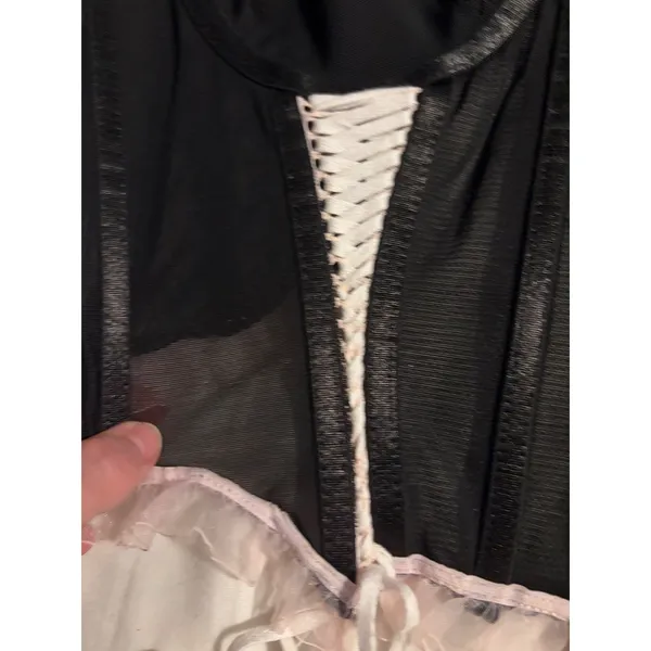 Spencer's Corset Top Goth Black Pink Lace Up Ruffle Trim NWT Small - Image 6