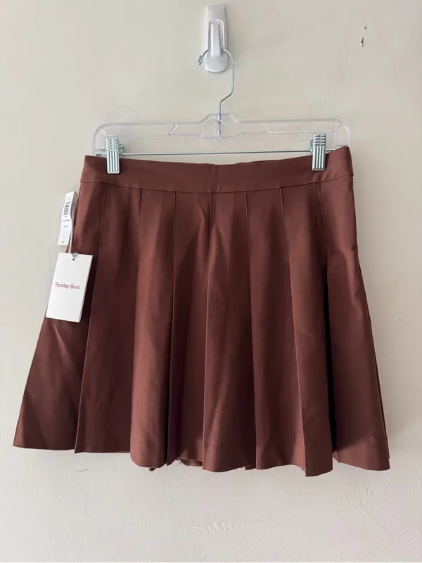 Aritzia NEW! Sunday Best Brown High-Waisted Pleated Olive Micro Mini Skirt - Image 2