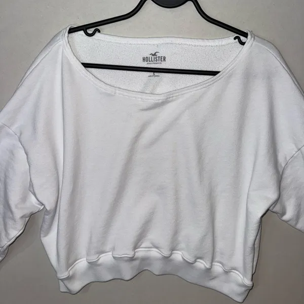 Hollister White Pullover Sweatshirt Women's Size S Logo Long Sleeve Casual - Image 7