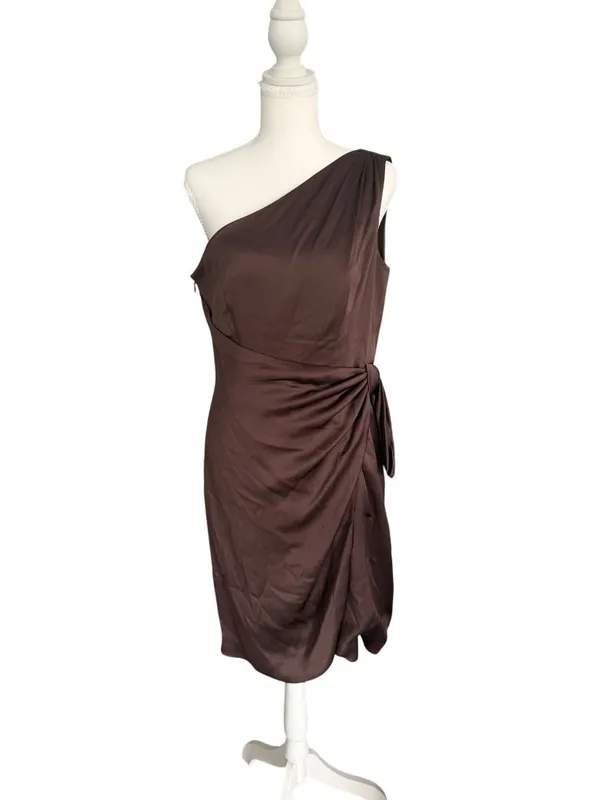 ESCADA Brown Silk Blend One Shoulder Cocktail Dress Size 38 / US 8 - Image 7