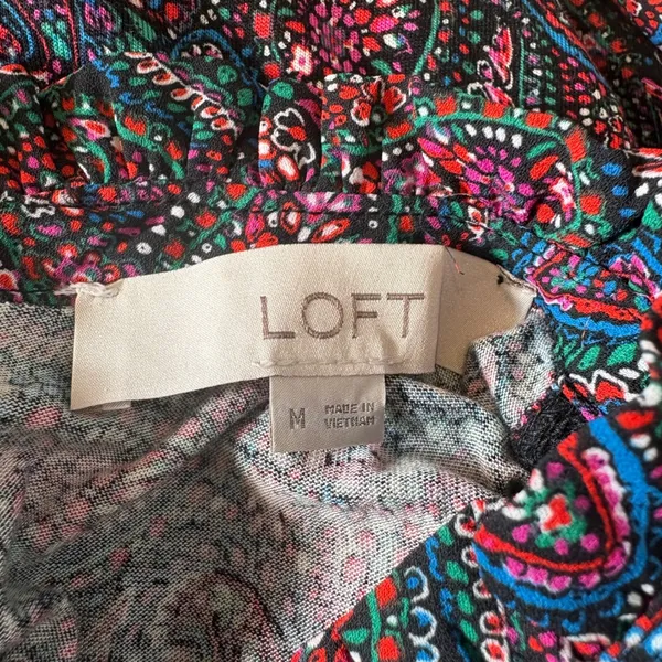 LOFT Multicolor Paisley Sleeveless Ruffle Neck Blouse Mixed Media Size Medium - Image 4