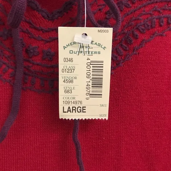 ‎American Eagle deadstock red cropped embroidered short sleeve sweater L - Image 7