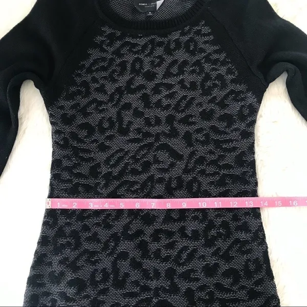 R+J COUTURE Leopard Print Sweater‎ Dress Fitted Raglan Sleeve Black Gray Small - Image 8