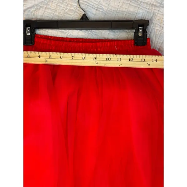 Red Tulle Midi Skirt Elastic Waist Layered Mesh Costume Dance Ballerina Skirt - Image 3