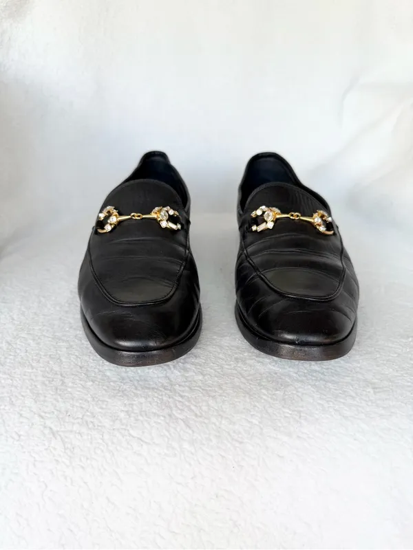 Gucci Black Leather Women's Loafers with Gold Horsebit Size 8.5 - Image 3