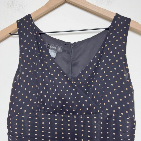 VTG 90s Harold's Womens 100% Silk Dress 6 Black Polka Dot Babydoll Pinup Wedding - Image 8