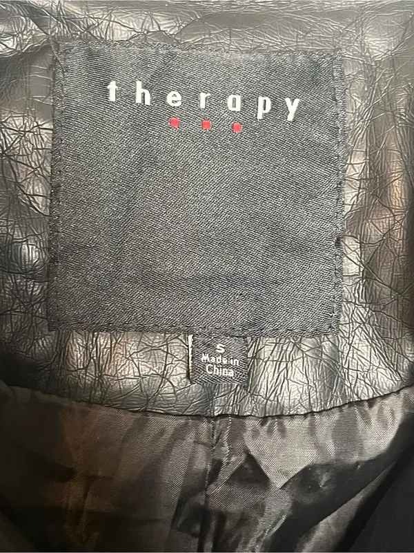 Therapy Black Faux Leather Moto Jacket Sz S Zippers - Image 4