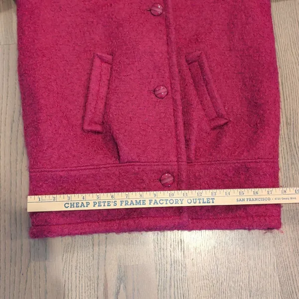 Vintage Alectra Magenta Pink Boucle Wool Blend Funnel Neck Coat Made in USA - Image 6