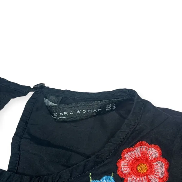 Zara Embroidered‎ Bird & Floral Black Shift Dress Cottagecore Bohemian Sz Small - Image 6