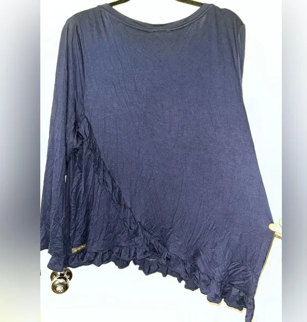 Matilda Jane NWT Top Womens XXL Navy Blue Long Sleeve Ruffle Hem Stretch Casual - Image 10