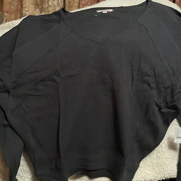 Free People Womens Santa Clara Thermal Black Long Sleeve Pullover Size Medium - Image 2