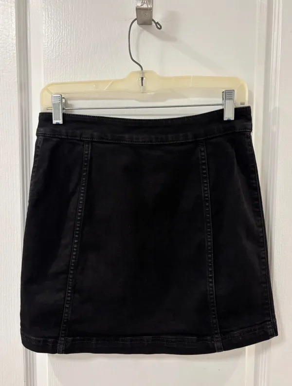 Free People High Waisted Button-Front A-Line Black Mini Skirt 4 - Image 3