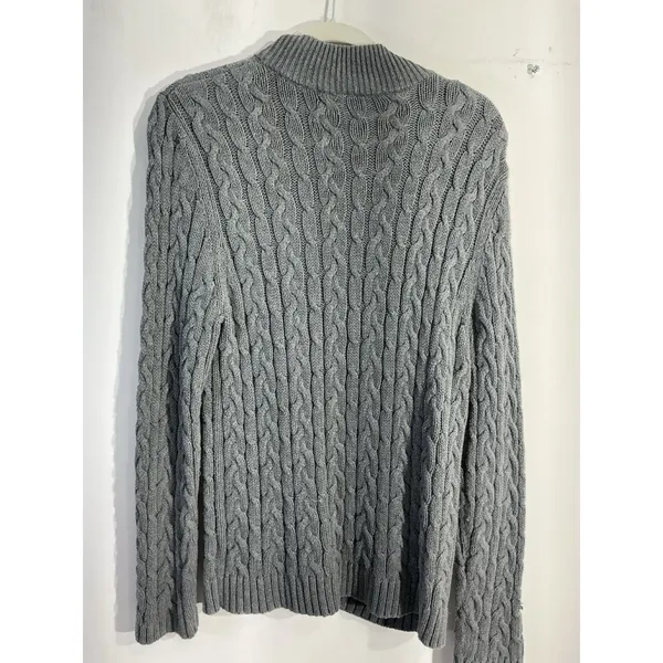Womans Croft And Barrow Sweater Petite XL Gray Cable Knit Full Zip - Image 2