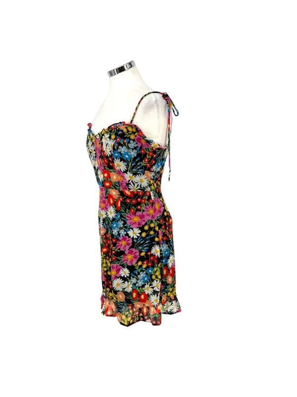 Sugarlips Lupita Floral Tie Strap Ruffle Mini Dress Black Multicolor Size Medium - Image 5