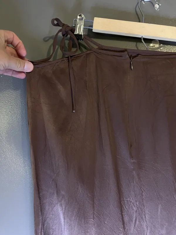 LPA Skirt Womens Medium Brown Satin Wrap Asymmetrical High Low Hem Long Lined - Image 7
