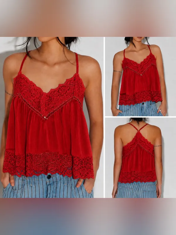 NWT Free People FP Intimately Fiona Satin Cami - Luxe Red - Small - Image 2