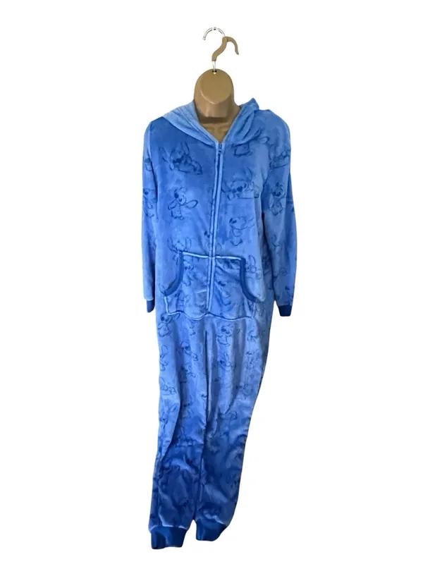 Disney Lilo & Stitch Hooded Union Suit Plush One Piece Pajamas Blue M - Image 2