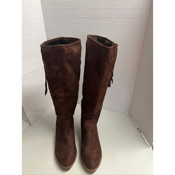JG Womens Brown Zippered Braided Tassel Boots Size 8.5 Lined SEE DESCRIPTION - Image 9