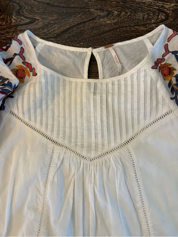 Free People Tunic Dress Womens XS Ivory NEW Embroidered Boho Ruffle - Image 6
