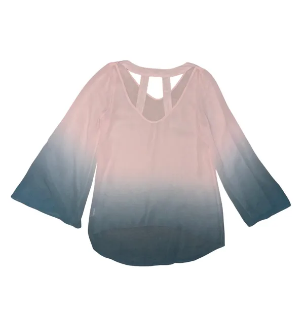 Altar'd State Bell Sleeve V-Neck Ombré Teal Gradient Top - Image 2