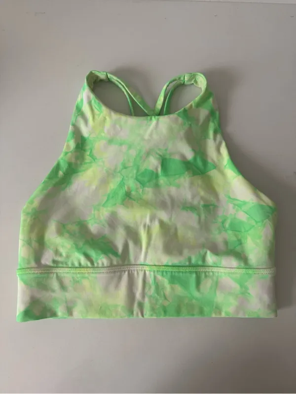 Lululemon Energy Bra High Neck Long Line Shibori B-D Highlight Yellow Green 6 - Image 3
