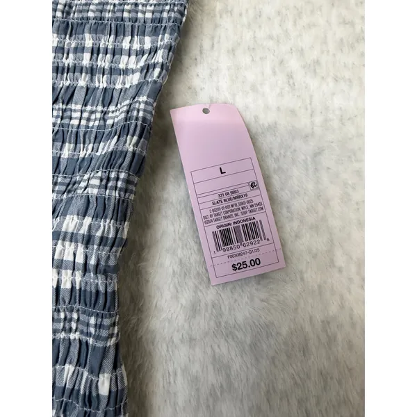 Wild Fable Slate Blue Plaid Smocked Ruffle Mini Dress Large‎ NWT - Image 3
