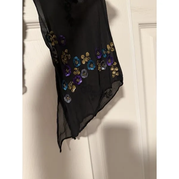 Vintage‎ Silk Y2K Floral Sequin Top Black Bell Sleeve Sheer Witchy Whimsigoth - Image 4