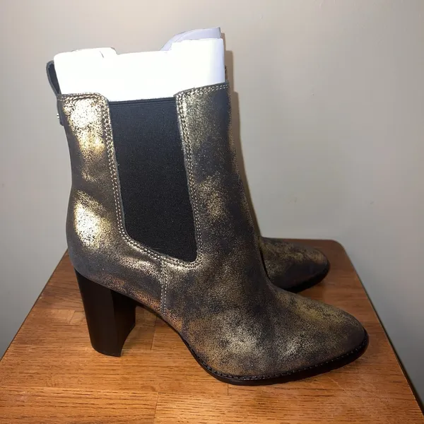 Lauren Ralph Lauren Mylah Metallic Chelsea Booties‎ Women 9.5 Bronze Gold NEW - Image 5