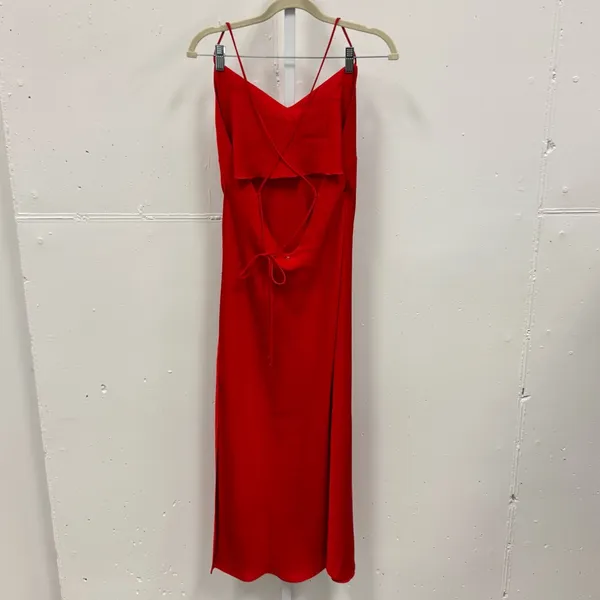NWT Fabletics Satin Slip Midi Halter Dress Lace Up Back Red‎ Medium - Image 3