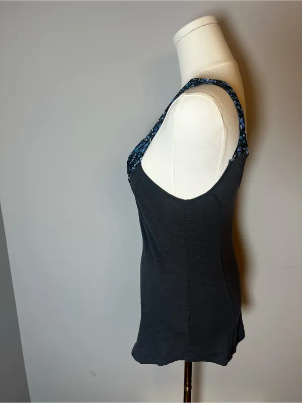 Free People Black Tank with Blue Floral Trim - Image 4