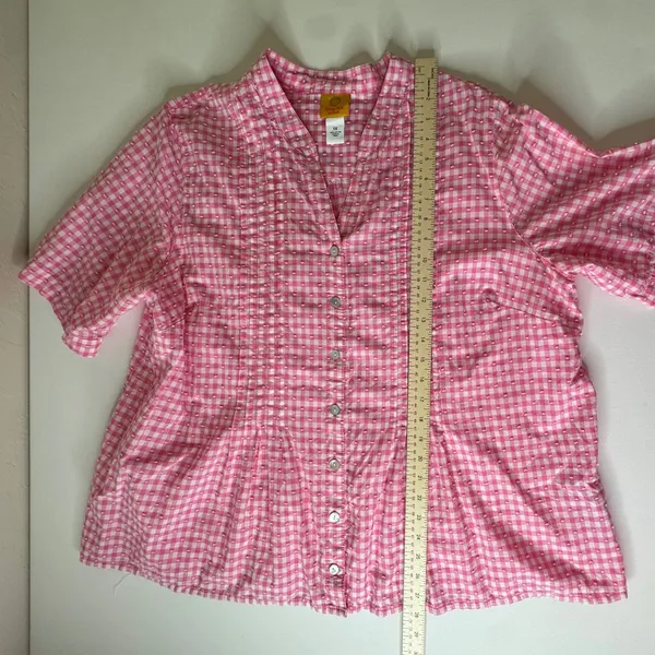 Ruby Rd Pink Gingham Textured Button Up Shirt Size 1X Lightweight Preppy‎ Cotton - Image 8
