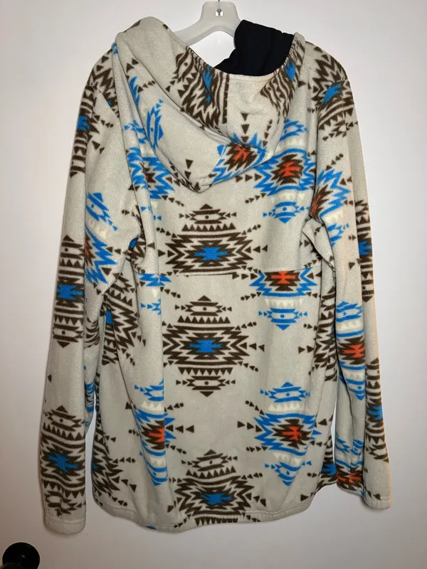 Rebels & Nomads Men XL Fleece Southwest Aztec Hooded Pullover Blue White 1/4 Zip - Image 2