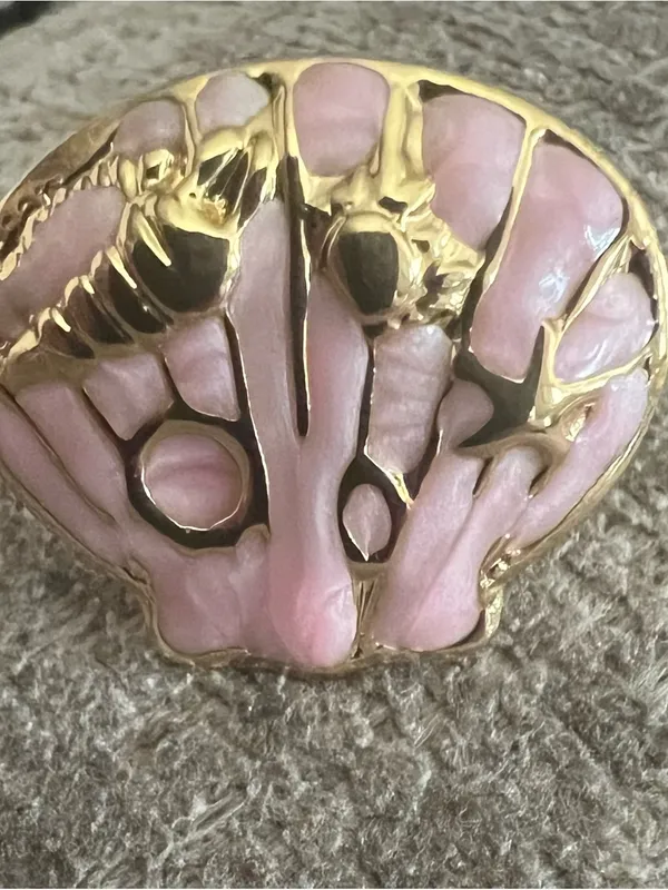 Women’s Gorgeous Pink & Gold Seashell Statement Adjustable Ring Size 6 - Image 3