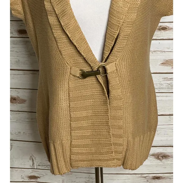 Lauren Ralph Lauren tan linen/cotton shawl collar toggle cardigan sweater Medium - Image 5