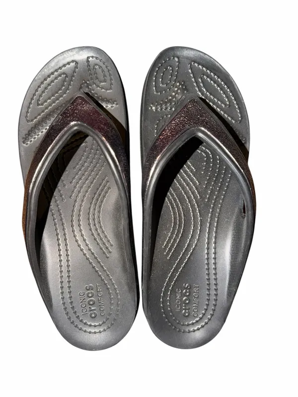 Crocs Purple Glitter Radiant Comfort Flip Flops Size 7 - Image 2