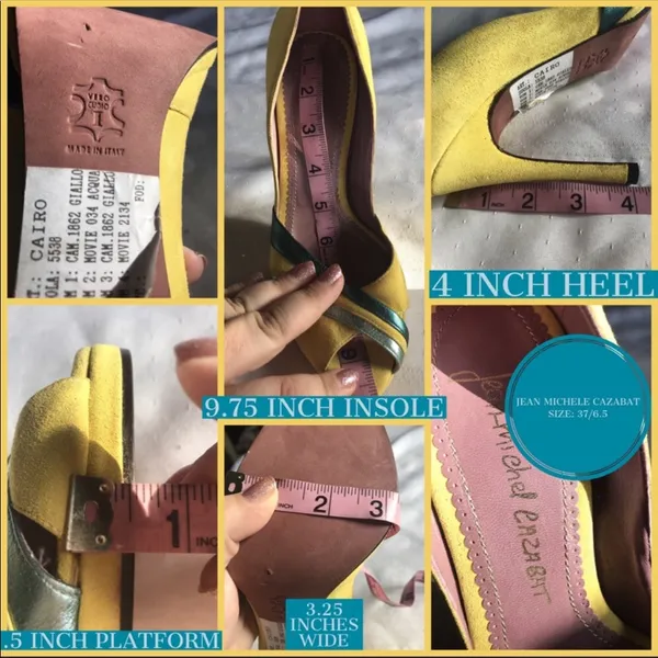 Jean-Michel Cazabat Paris Yellow Suede And Teal Leather Accent Heels (37) - Image 12