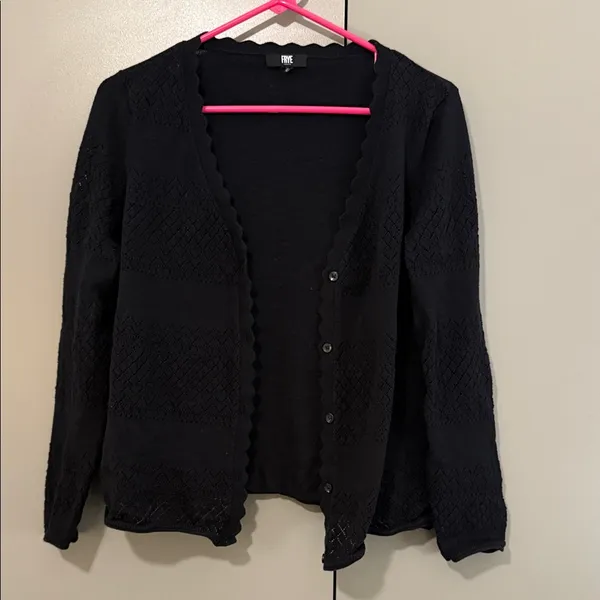 Frye Women's Cardigan Sweater Sz M Black Long Sleeve Button Down Knit Old Money - Image 2
