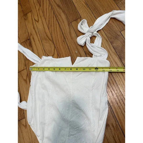 Free‎ People Lola White Crinkle Tie Shoulder Bodysuit Size Medium - Image 8